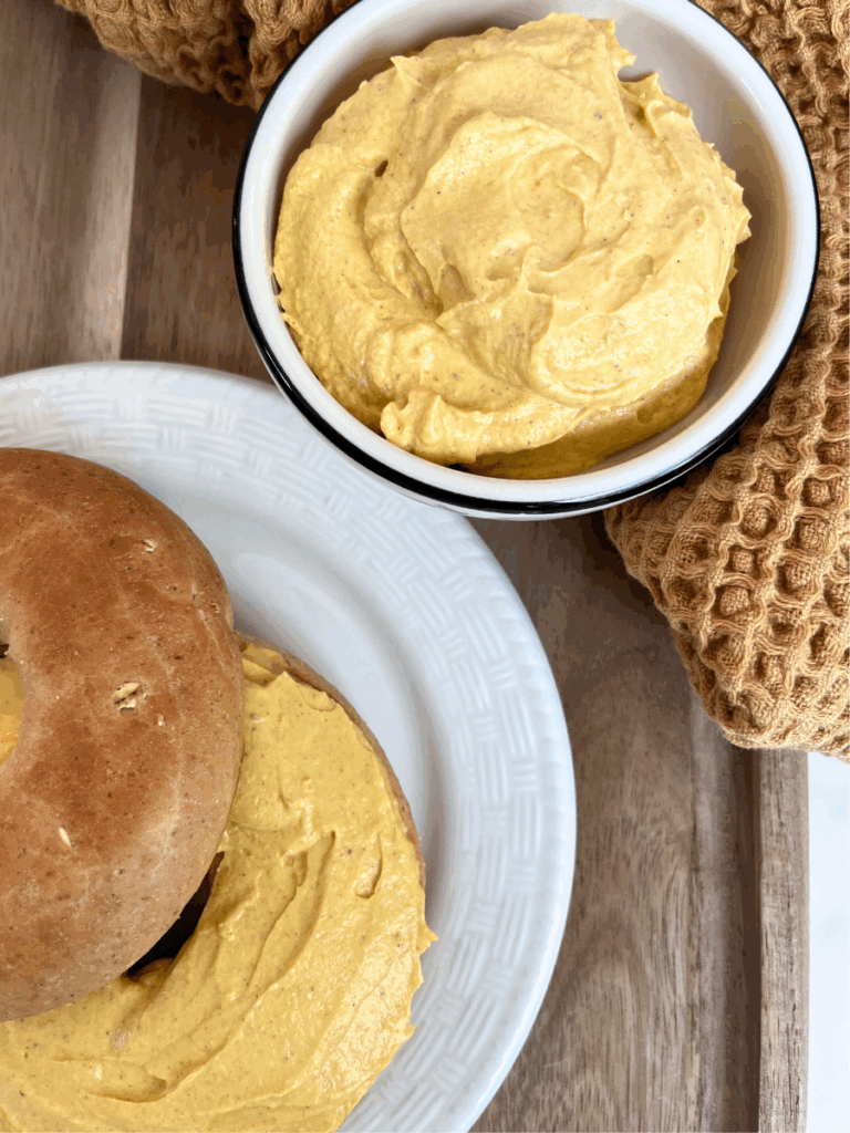 Pumpkin Spice Cream Cheese on a bagel